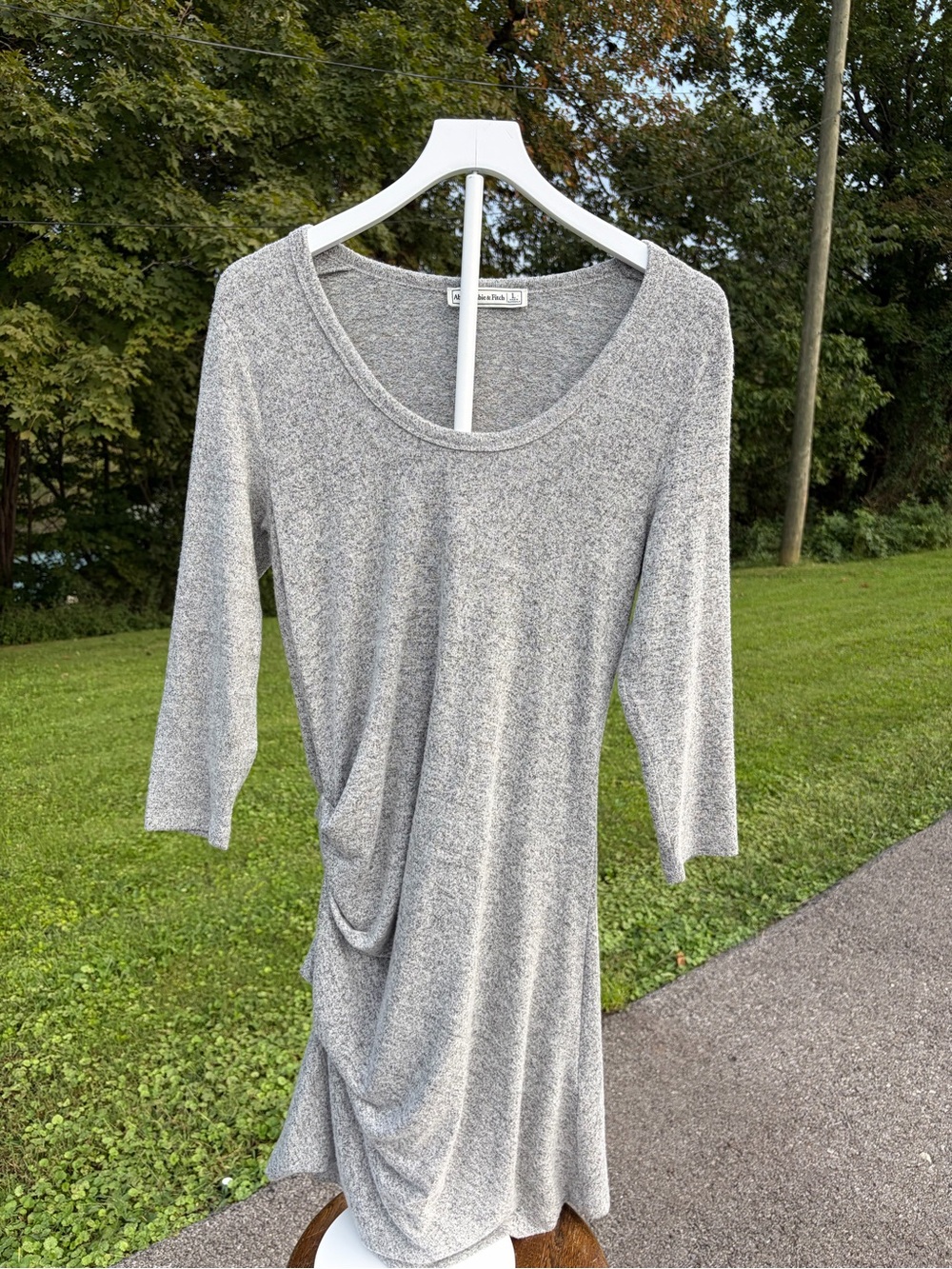 Abercrombie & Fitch Gray Midi Scoop Neck Dress